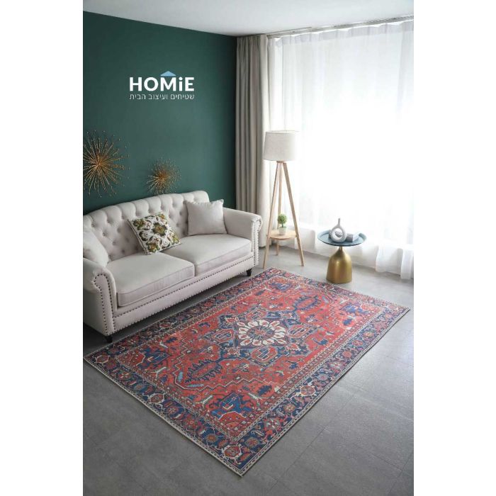 שטיח קלאסי וינטג' אתני מדליון דגם סלינה 08 בצבעי אדום כחול. השטיח יתאים לסלון ושאר הבית.