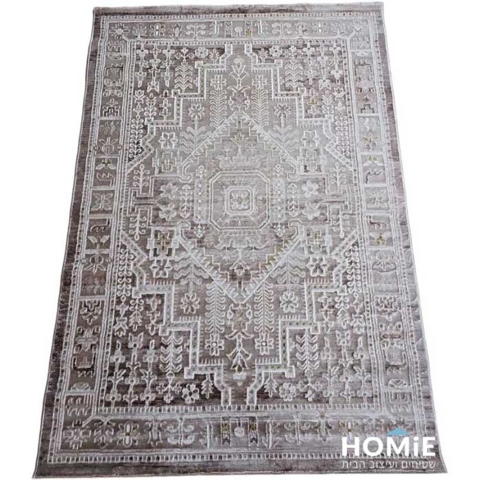 שטיח קלאסי וינטג' מדליון פרחוני חום דגם נורמנדי 02. השטיח היוקרתי בסגנון האתני שבטי יתאים לסלון ושאר הבית.