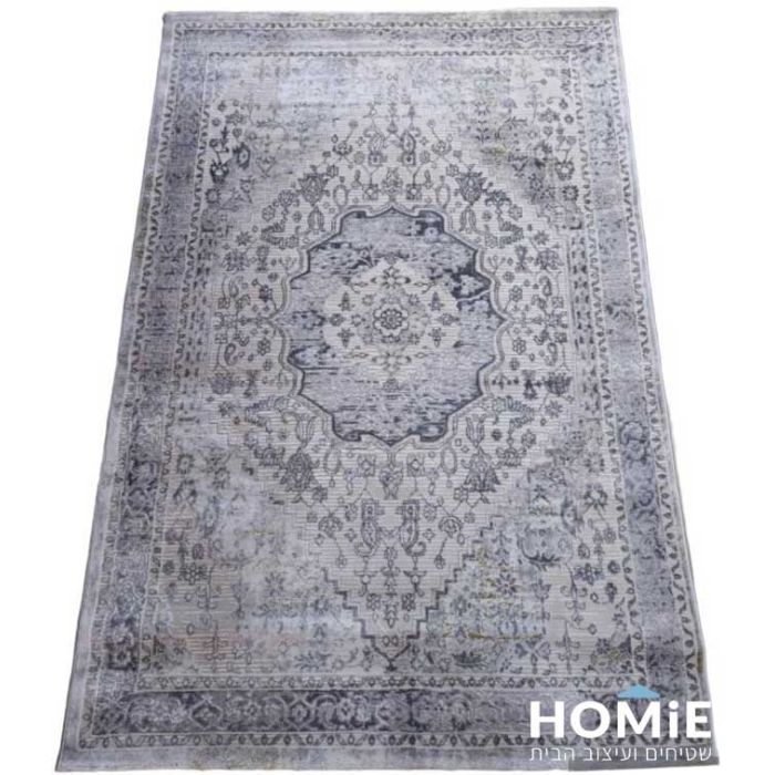 שטיח קלאסי וינטג' מדליון פרחוני אפור דגם נורמנדי 01. השטיח היוקרתי בסגנון הרטרו יתאים לסלון ושאר הבית. 