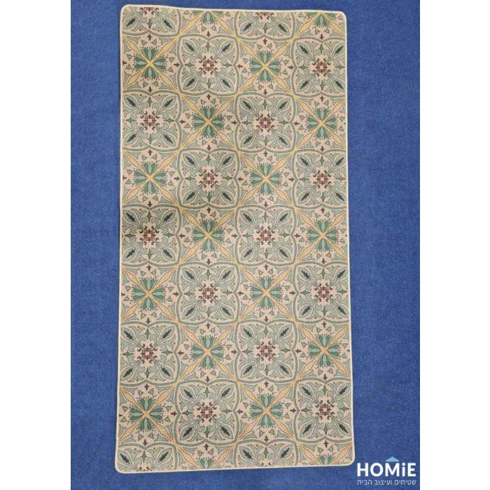 שטיח גומי טבעי וינטג' גיאומטרי דקורטיבי פרחוני למטבח ירוק בז' מדריד 09. 