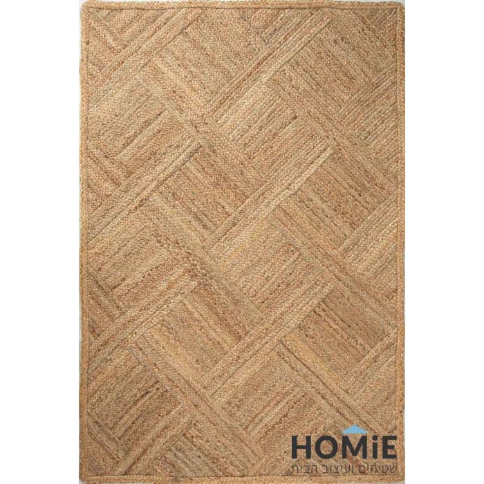 שטיח אלסנדרו יוטה חבל בעבודת יד, דוגמת קליעה גיאומטרית, תצוגה מלאה