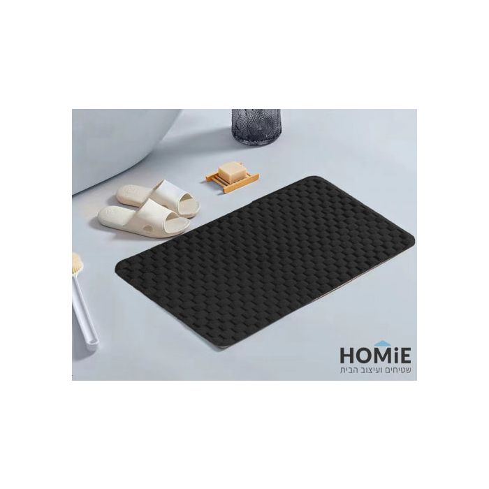 שטיח אמבטיה פרווה דקורטיבי מודרני כפרי דגם מיורקה 05 בצבע שחור. השטיח היוקרתי והמפנק יתאים גם לחדר שינה, חדר ילדים ותינוקות, אמבטיה, שירותים, מטבח, משרד ועוד. הוא מגיע בקונסטרוקציית צורות גיאומטריות עדינות מראה ושכבת גומי נגד החלקה בתחתית. 