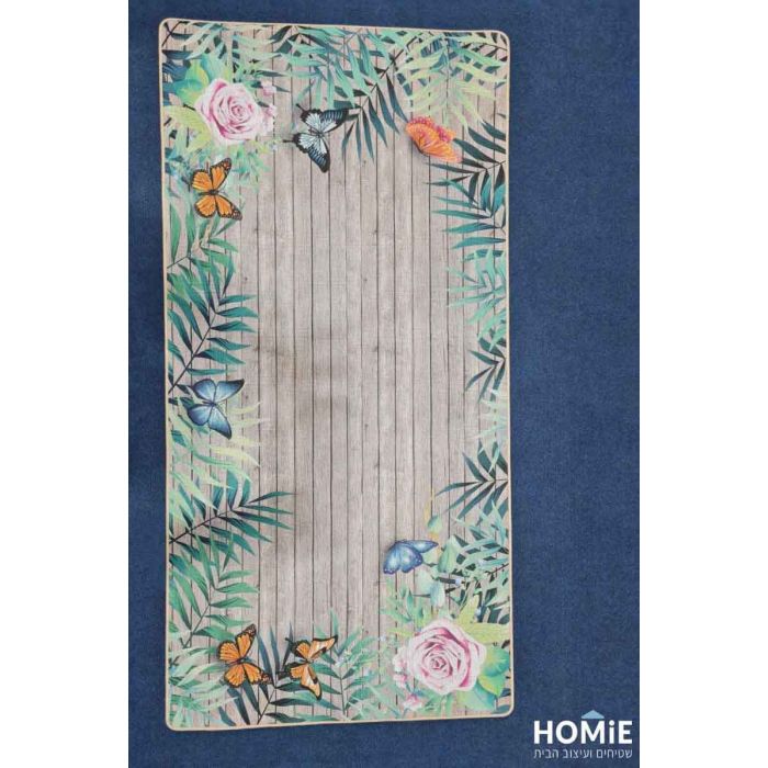 שטיח גומי טבעי למטבח דקורטיבי מודרני צבעוני פרחים ופרפרים דגם מדריד 17. השטיח המעוטר והיוקרתי יתאים גם לסלון, לחדר שינה, לחדר ילדים, למסדרון, לאמבטיה, למשרד, לגן ילדים, לבית הספר ועוד. 
