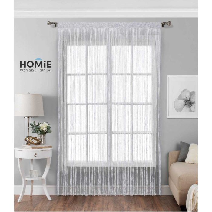 וילון חוטים לבן דקורטיבי מודרני כפרי דגם טנזניה 01. הוילון הנפלא והיוקרתי יתאים לסלון, חדר שינה, חדר ילדים, חדר משפחה ואורחים, מטבח, פינת אוכל, חדר עבודה, משרד, גן ילדים, בית ספר, מתנ"ס ואולמות אירועים. 