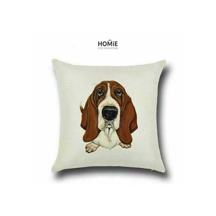 כרית נוי מדליקה ואיכותית לסלון, לחדר שינה, לחדר ילדים ושאר חלל הבית דגם כלב באסט האונד בצבע חום. 