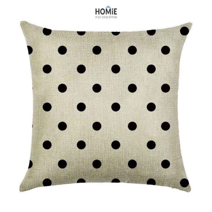 כרית נוי גיאומטרית מדליקה ואיכותית לסלון, לחדר שינה ושאר חלל הבית דגם עיגולים שחורים בצבע שחור ואוף וויט