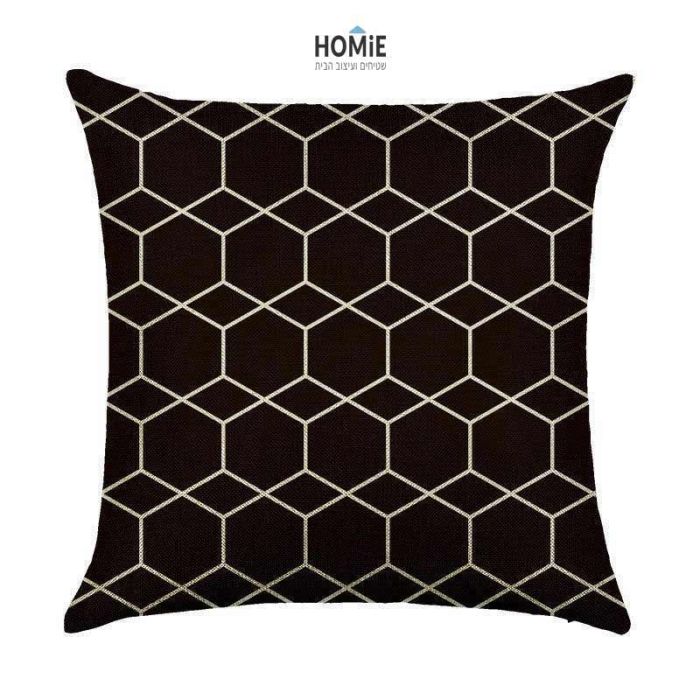 כרית נוי גיאומטרית מדליקה לסלון לחדר שינה ושאר חלל הבית דגם משושה שחור בצבע שחור ואוף וויט