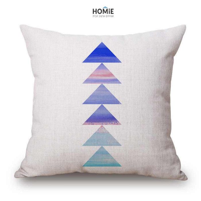 כרית נוי גיאומטרית מדליקה לסלון, לחדר שינה, לחדר ילדים ושאר חלל הבית דגם פירמידה כחולה. 