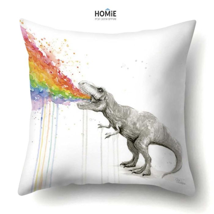 כרית נוי מדליקה ואיכותית לסלון, לחדר שינה, לחדר ילדים ושאר חלל הבית דגם דינוזאור צבעוני. הכרית תכניס המון שיק וסטייל לחלל החדר