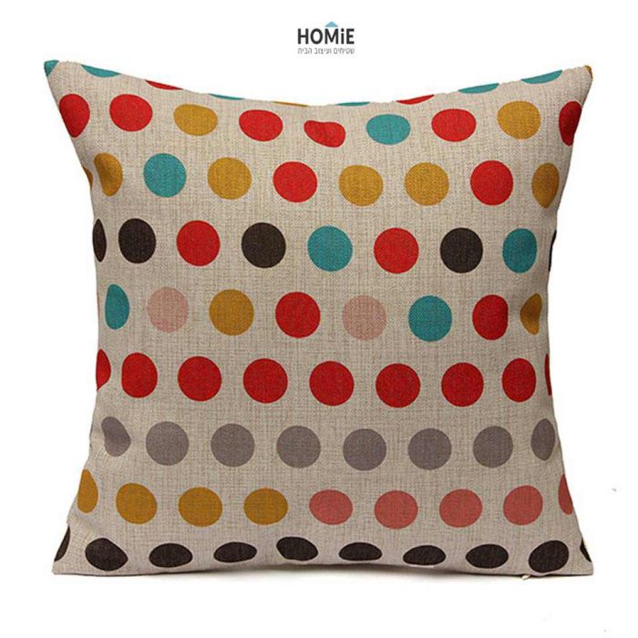 כרית נוי מדליקה ואיכותית לסלון, לחדר שינה, לחדר ילדים ושאר חלל הבית דגם נקודות צבעוניות. הכרית הצבעונית בסגנון הגיאומטרי אבסטרקטי תכניס המון שיק וסטייל לחלל החדר