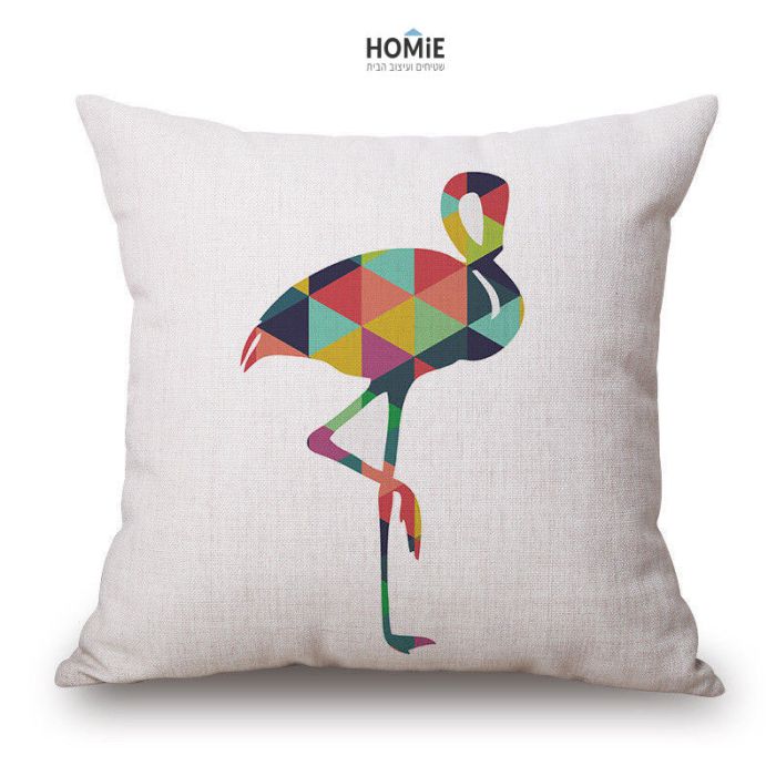 כרית נוי אבסטרקטית מדליקה לסלון, לחדר שינה, לחדר ילדים ושאר חלל הבית דגם פלמינגו צבעונית. 
