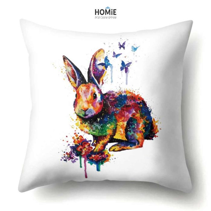 כרית נוי מדליקה ואיכותית לסלון, לחדר שינה, לחדר ילדים ושאר חלל הבית דגם ארנב צבעוני. הכרית תכניס המון שיק וסטייל לחלל החדר