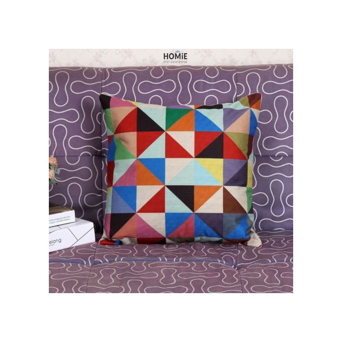 כרית נוי גיאומטרית מדליקה לסלון, לחדר שינה, לחדר ילדים ושאר חלל הבית דגם משולשים צבעוניים