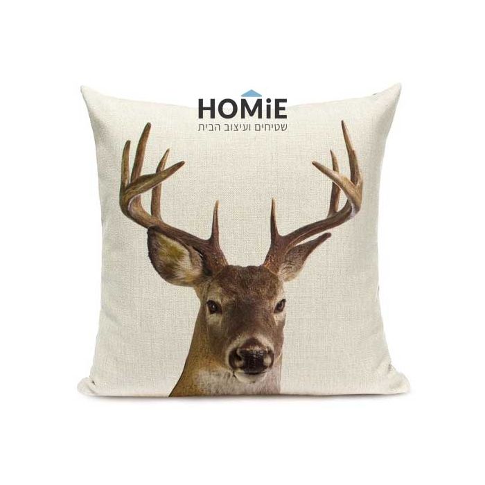 כרית נוי לסלון, חדר שינה, חדר ילדים ושאר הבית דגם צבי בצבע בז'. 