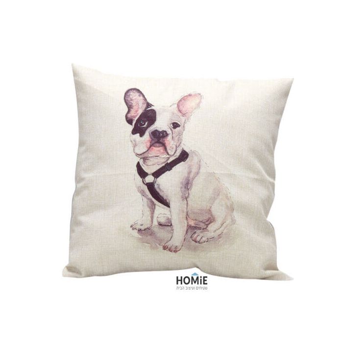 כרית נוי מדליקה ואיכותית לסלון, לחדר שינה, לחדר ילדים ושאר חלל הבית דגם כלב בולדוג צרפתי. 