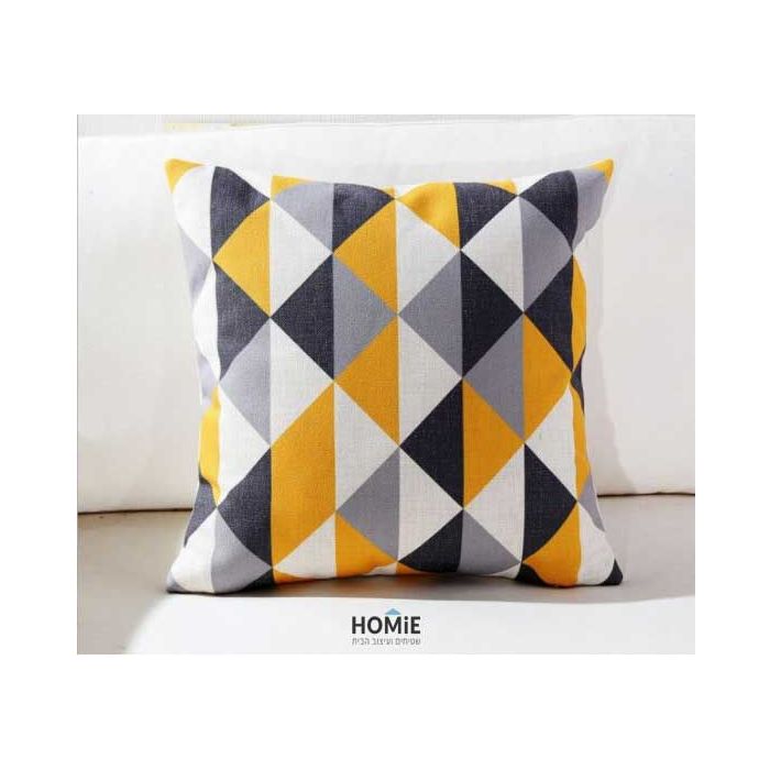 כרית נוי גיאומטרית מודרנית לסלון משולשים חרדל אפור שחור, לחדר שינה, לחדר ילדים, לפינת אוכל, לחדר עבודה, למשרד ועוד. 