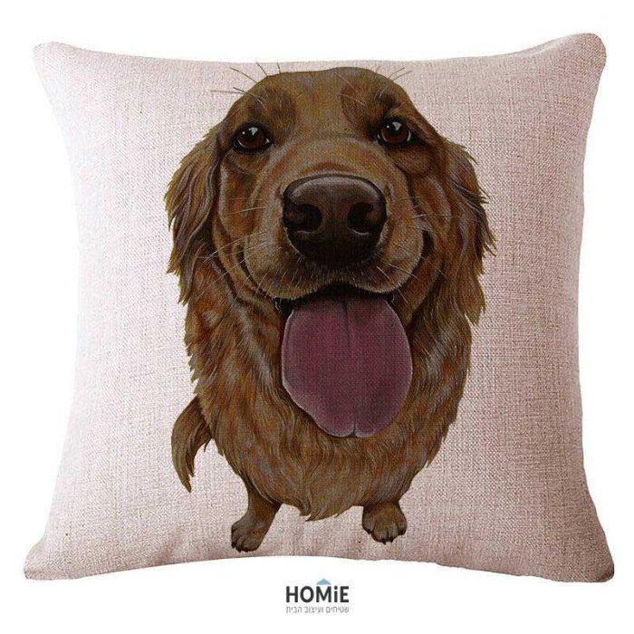 כרית נוי מדליקה ואיכותית לסלון, לחדר שינה, לחדר ילדים ושאר חלל הבית דגם כלב גולדן רטריבר 2. 