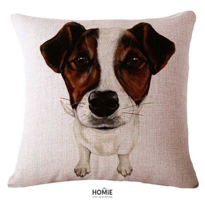 כרית נוי מדליקה ואיכותית לסלון, לחדר שינה, לחדר ילדים ושאר חלל הבית דגם כלב ג'ק ראסל טרייר. 