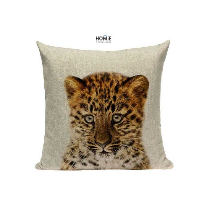 כרית נוי מדליקה ואיכותית לסלון, לחדר שינה, לחדר ילדים ושאר חלל הבית דגם גור נמרים בצבע בז'.