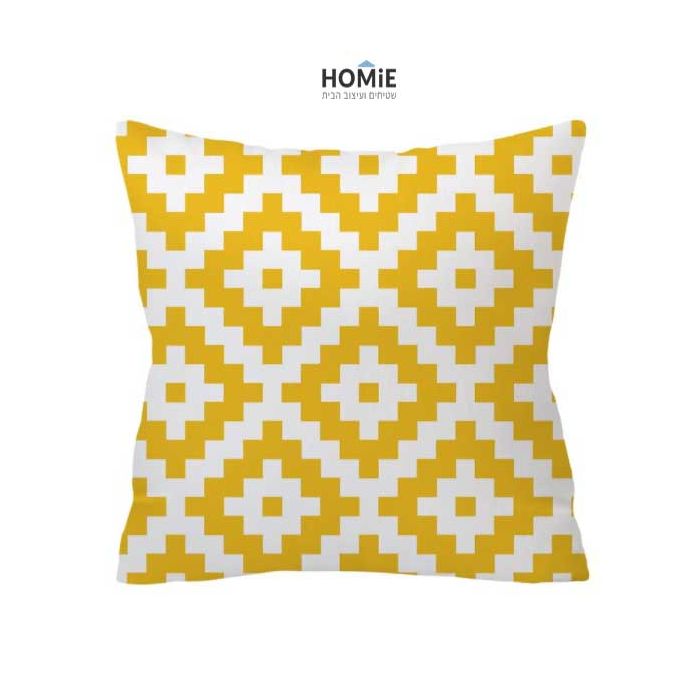 כרית נוי מודרנית איכותית מעויינים צהובים בסגנון מרוקאי לסלון, לחדר שינה, לחדר ילדים, לפינת אוכל, לחדר עבודה, למשרד ועוד.