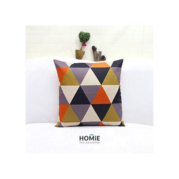 כרית נוי גיאומטרית מדליקה ואיכותית לסלון, לחדר שינה ושאר חלל הבית דגם מעויינים כתום