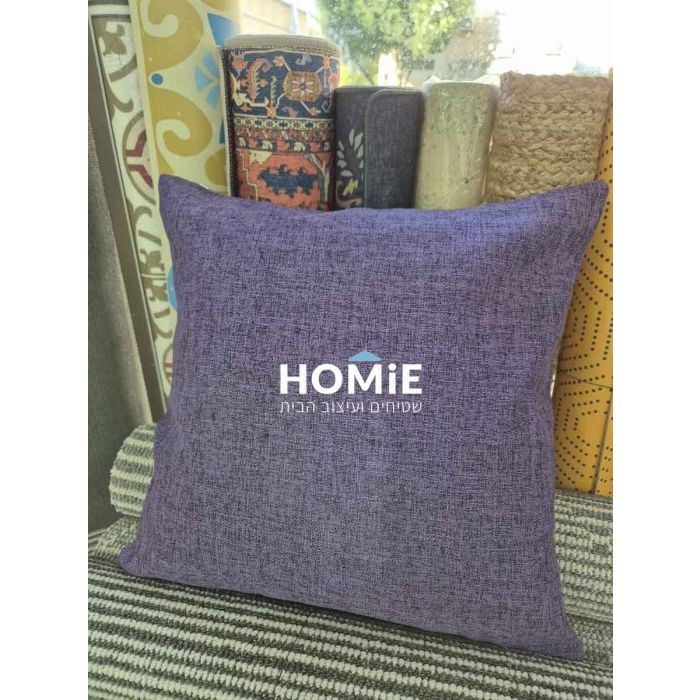 כרית נוי סגולה חלקה לסלון, לחדר שינה, לחדר ילדים ושאר חלל הבית בסגנון פשתן.