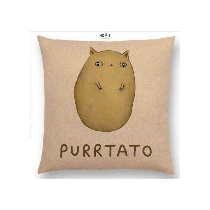 כרית נוי מדליקה ואיכותית לסלון, לחדר שינה, לחדר ילדים ושאר חלל הבית דגם ספק חתול ספק תפוח אדמה בצבע בז'.