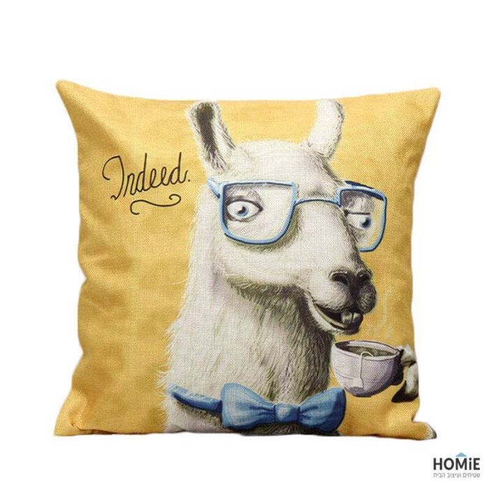 כרית נוי מדליקה ואיכותית לסלון, לחדר שינה, לחדר ילדים ושאר חלל הבית דגם אלפקה מלומדת לוגמת תה. 