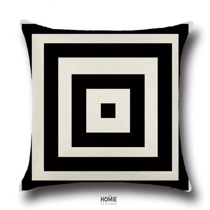 כרית נוי מדליקה ואיכותית לסלון, לחדר שינה, לחדר ילדים ושאר חלל הבית דגם בול פגיעה בצבע שחור ואוף וויט