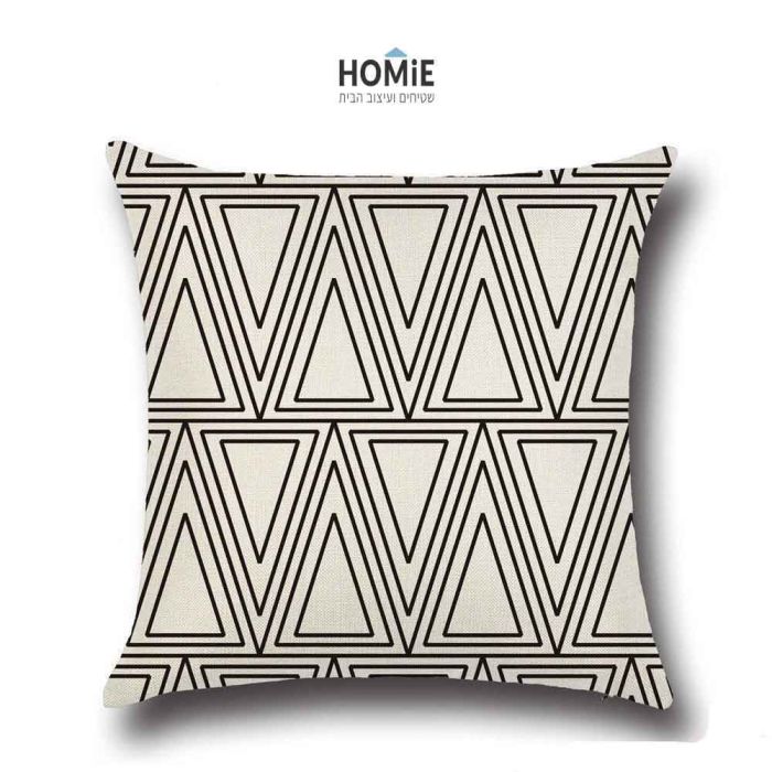 כרית נוי גיאומטרית מדליקה ואיכותית לסלון, לחדר שינה ושאר חלל הבית דגם משולשים בצבע שחור ואוף וויט