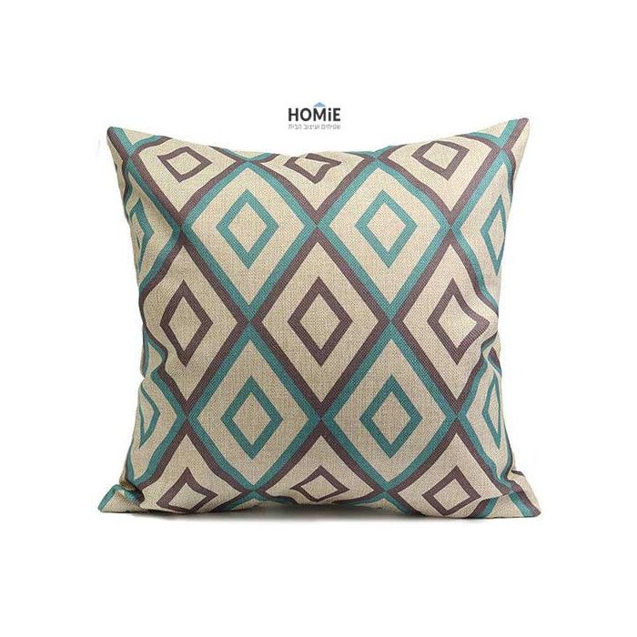 כרית נוי גיאומטרית מדליקה ואיכותית לסלון, לחדר שינה ושאר חלל הבית דגם מעויינים טורקיז חום