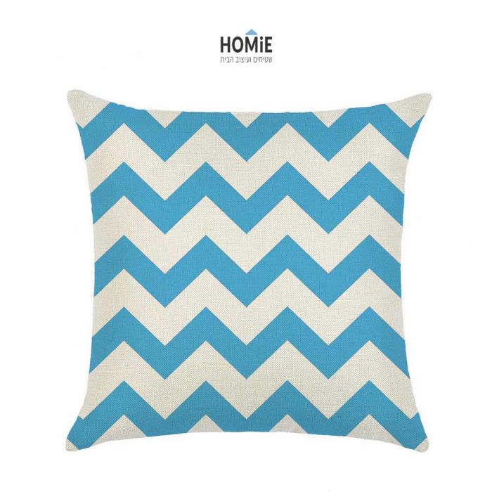 כרית נוי גיאומטרית מדליקה ואיכותית לסלון, לחדר שינה ושאר חלל הבית דגם זיגזג בצבע כחול ואוף וויט