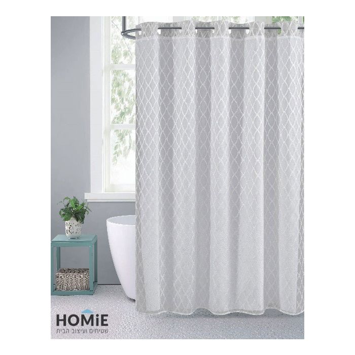 וילון אמבטיה דו שכבתי דקורטיבי מודרני יוקרתי דגם רוקה. 