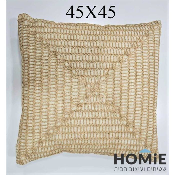 כרית נוי ריבועית סינתיה בעבודת יד מפשתן טבעי, תצוגה מלאה. מידה 45X45