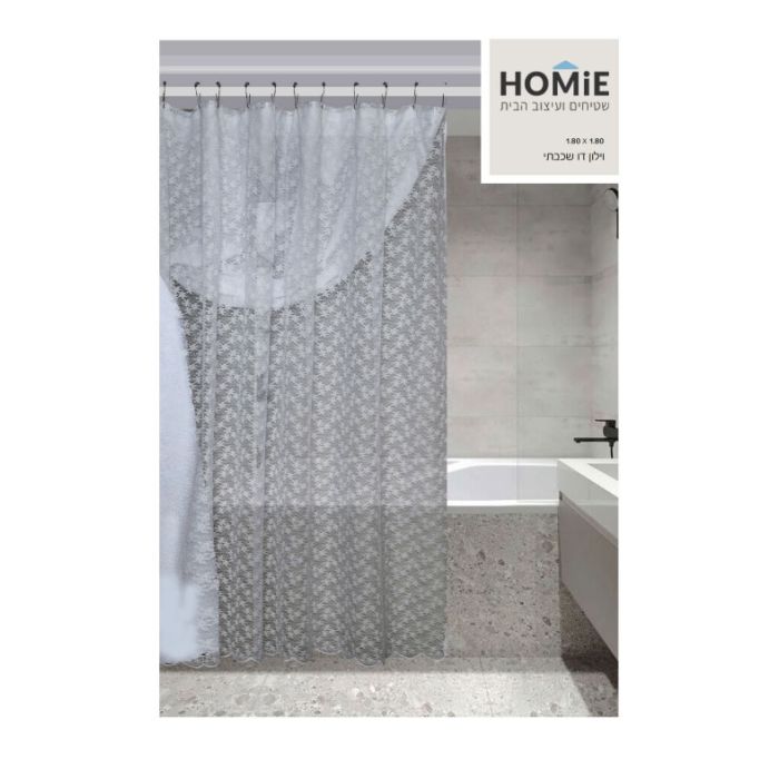 וילון אמבטיה דו שכבתי וינטג' דקורטיבי פרחוני דגם סקרלט. 