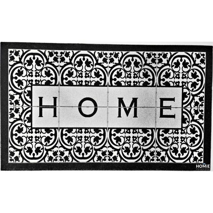 שטיח כניסה גומי דקורטיבי בצבעי שחור אפור – דגם ניו יורק 01 מבית HOME, עיצוב גיאומטרי מודרני ורטרו.