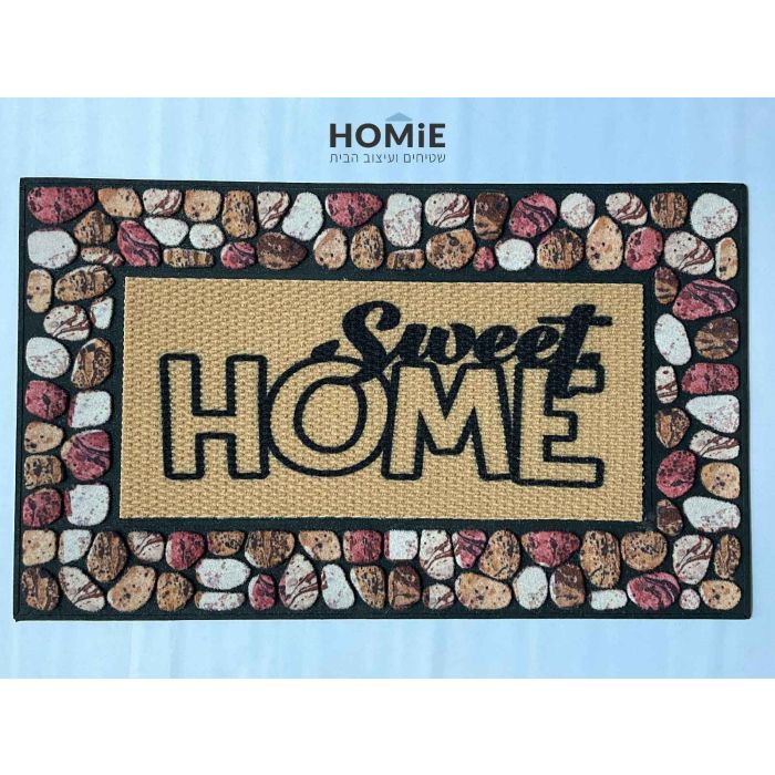 שטיח כניסה גומי דקורטיבי שחור-אפור – דגם ניו יורק 32 Sweet Home, עיצוב גיאומטרי מודרני ורטרו.
