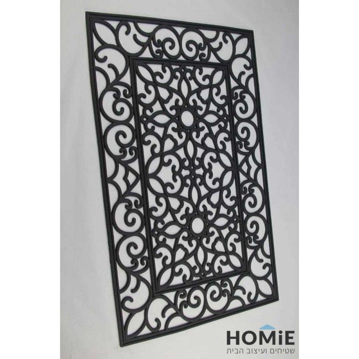 שטיח כניסה גומי וינטג' שחור דגם קסטלו עם עיטורי רטרו – נראה בשלמותו