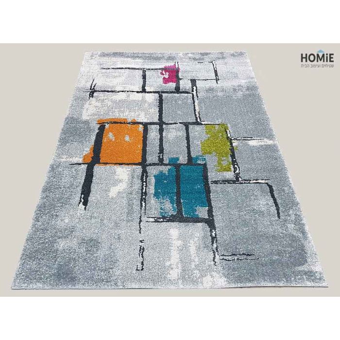 שטיח גיאומטרי אבסטרקטי מודרני מרובעים צבעוני איכותי לסלון, לחדר שינה, לחדר ילדים, למטבח ושאר חלל הבית דגם וגאס 12/59 . 