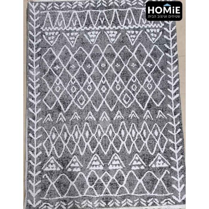 שטיח גיאומטרי אתני וינטג' צורות שבטיות אפור לבן דגם רוברטו 05. השטיח המיוחד, העשיר והיוקרתי מתאים לסלון ושאר חלל הבית ויתאים גם למשרדים ואולמות אירועים. 