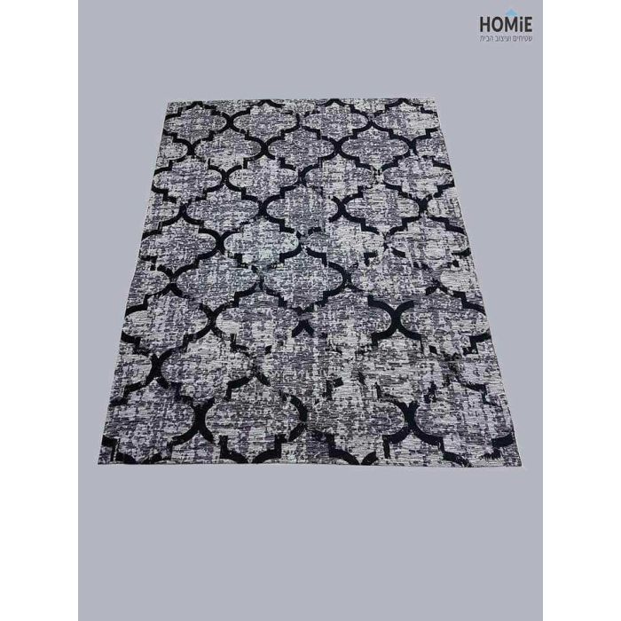 שטיח גיאומטרי מעויינים אפור שחור איכותי לסלון, לחדר שינה, לחדר ילדים, למטבח ושאר חלל הבית דגם מרילנד 3418.