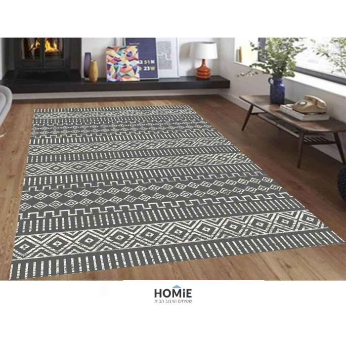 שטיח וינטג' גיאומטרי שבטי מעויינים אפור לבן דגם ג'וליה 62B. השטיח המיוחד בסגנון הנורדי סקנדינבי כפרי (ברבר מרוקאי) מתאים לסלון, לחדר שינה, לחדר ילדים, לאמבטיה, למטבח, למסדרון, לפינת אוכל, לפינת משחקים, לחדר עבודה ולמשרד. 