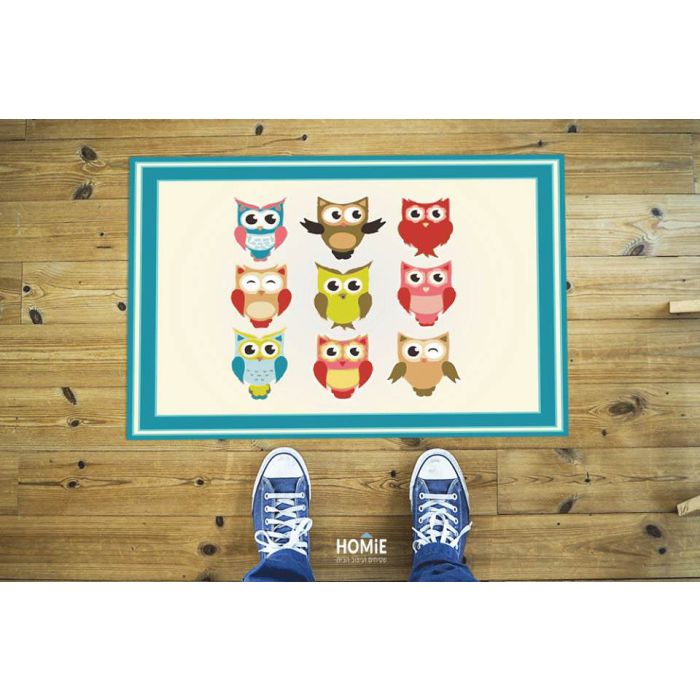 שטיח ויניל צבעוני איכותי פי וי סי (PVC) לינולאום בהדפסה איכותית עם שכבה נגד החלקה דגם ינשופים צבעוניים