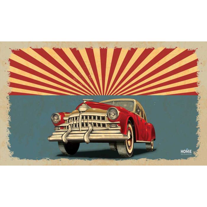 שטיח ויניל צבעוני פי וי סי (PVC) לינולאום דגם מכונית וינטג'.