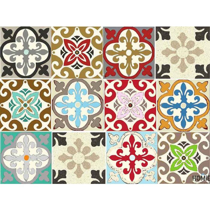 שטיח איכותי ודקורטיבי למטבח עשוי פי וי סי (PVC) לינולאום בהדפסה איכותית עם שכבה נגד החלקה דגם מולטי צבעוני