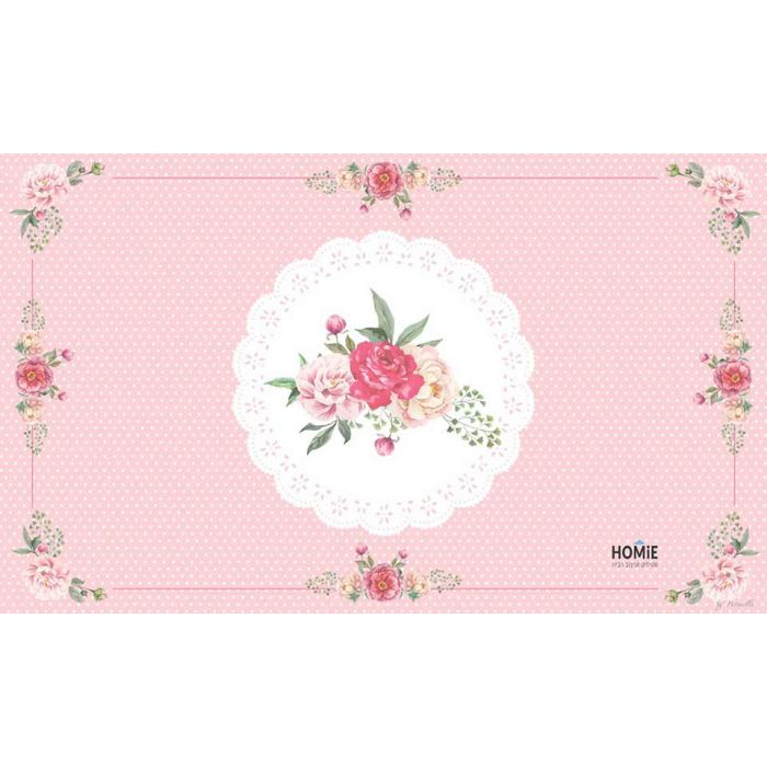 שטיח ויניל איכותי ודקורטיבי למטבח עשוי פי וי סי (PVC) לינולאום בהדפסה איכותית עם שכבה נגד החלקה דגם תחרה ורודה. 