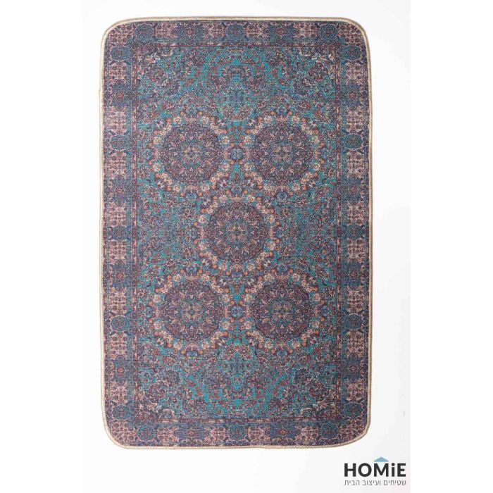 שטיח גומי למטבח וינטג' קלאסי פרחוני מנדלות טורקיז חום דגם קוויבק 28. השטיח היוקרתי מתאים גם לשאר חלל הבית (אמבטיה, מסדרון, חדר שינה, חדר ילדים ועוד) ויכניס לשם המון סטייל, נוכחות, שונות ומיוחדות. 