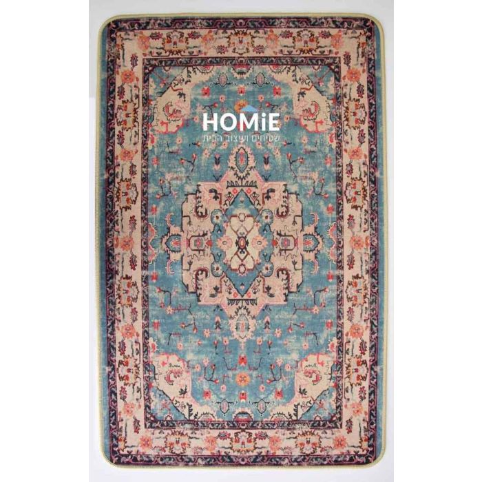 שטיח גומי למטבח וינטג' קלאסי מודרני פרחוני מדליון טורקיז דגם קוויבק 31. השטיח היוקרתי מתאים גם לשאר חלל הבית (אמבטיה, מסדרון, חדר שינה, חדר ילדים ועוד) ויכניס לשם המון סטייל, נוכחות, שונות ומיוחדות. 