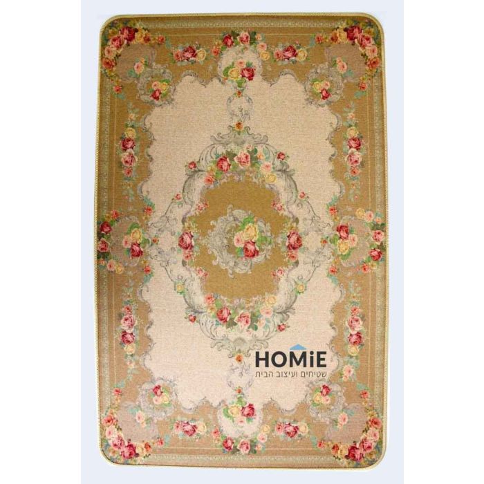 שטיח גומי למטבח וינטג' פרחוני צבעוני מדליון דגם קוויבק 01. השטיח היוקרתי מתאים גם לאמבטיה ושאר הבית.
