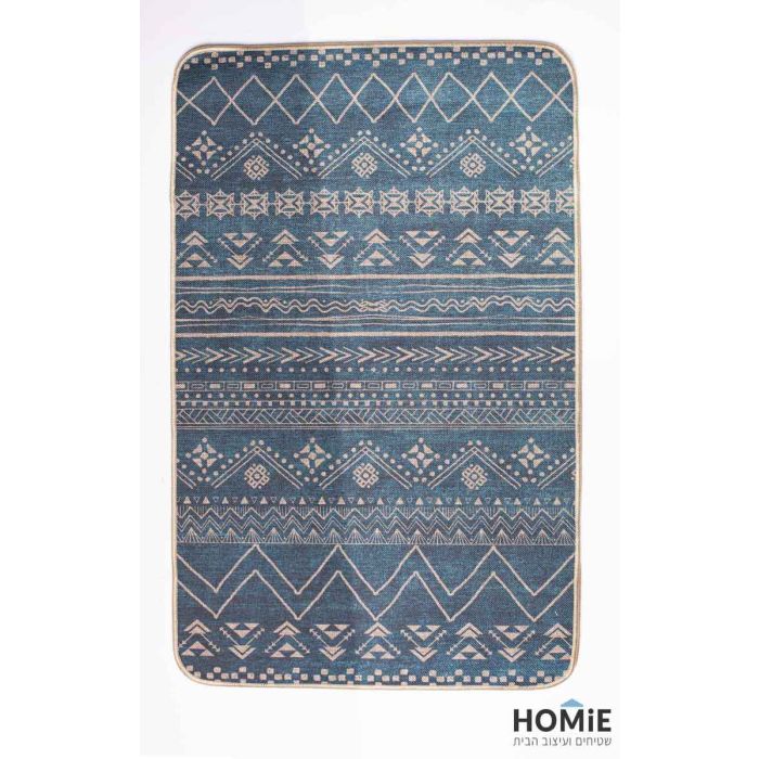 שטיח גומי למטבח וינטג' גיאומטרי מודרני טורקיז בז' צורות שבטיות דגם קוויבק 34. השטיח היוקרתי מתאים גם לשאר חלל הבית (אמבטיה, מסדרון, חדר שינה, חדר ילדים ועוד) ויכניס לשם המון סטייל, נוכחות, שונות ומיוחדות. 